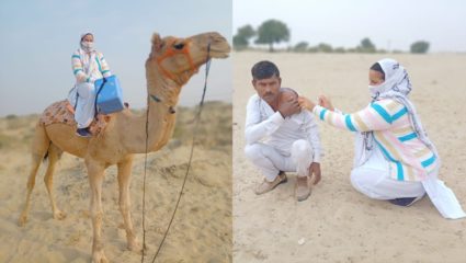 ऊंट पर बैठकर वैक्सीन लगाने पहुंची महिला हेल्थ वर्कर, स्वास्थ्य मंत्री मनसुख मांडविया बोले- ‘संकल्प और कर्तव्यनिष्ठा का संगम’
