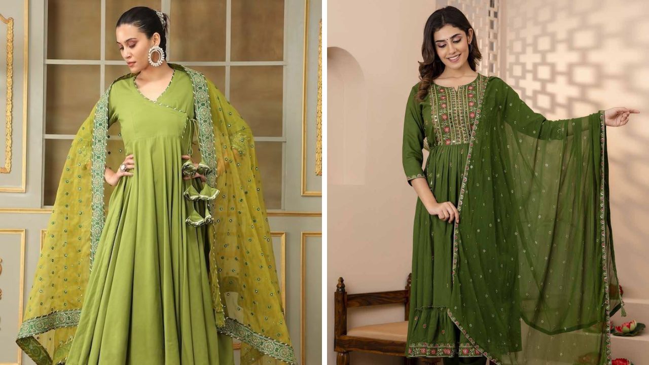 सिंपल डिजाइन वाला अनारकली सूट-आप किसी फंक्शन के लिए अनारकली सूट खरीदने का सोच रही है तो, इस स्टाइल का सूट पहन सकते है। इसे आप कभी भी स्टाइल कर सकती हैं। साथ ही अपनी पसंद की ज्वेलरी को भी वियर कर सकती हैं।