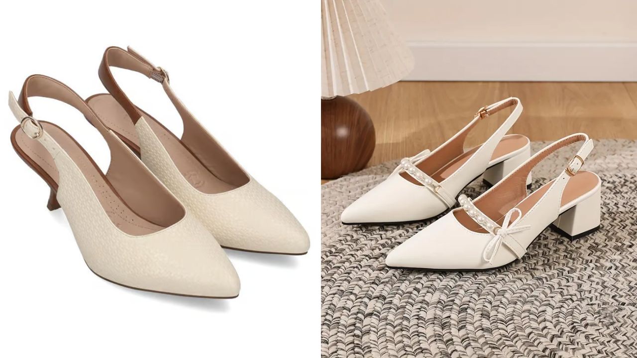 बैकस्ट्रैप व्हाइट पंप शूज सैंडल- आप वैलेंटाइन वीक के दौरान अपने आउटफिट्स के साथ इस खास सेंडल्स को पहन सकते है। कई बार बॉडीकॉन या कोई भी वेस्टर्न ड्रेस पहनने के दौरान इस डिजाइन की सैंडल शूट करती है।  इस सैंडल में आपको और भी अलग-अलग तरह के कलर देखने को मिल जाएंगे। ऐसे में आप अपनी ड्रेस के मैचिंग के हिसाब से सैंडल का कलर चुन सकती हैं। 