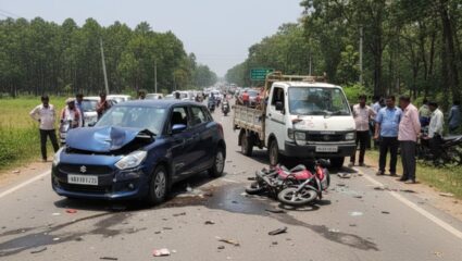 गड़चिरोली में तीन वाहनों की भिड़ंत, चामोर्शी मार्ग पर ट्रैफिक ठप; हादसों पर प्रशासन मौन