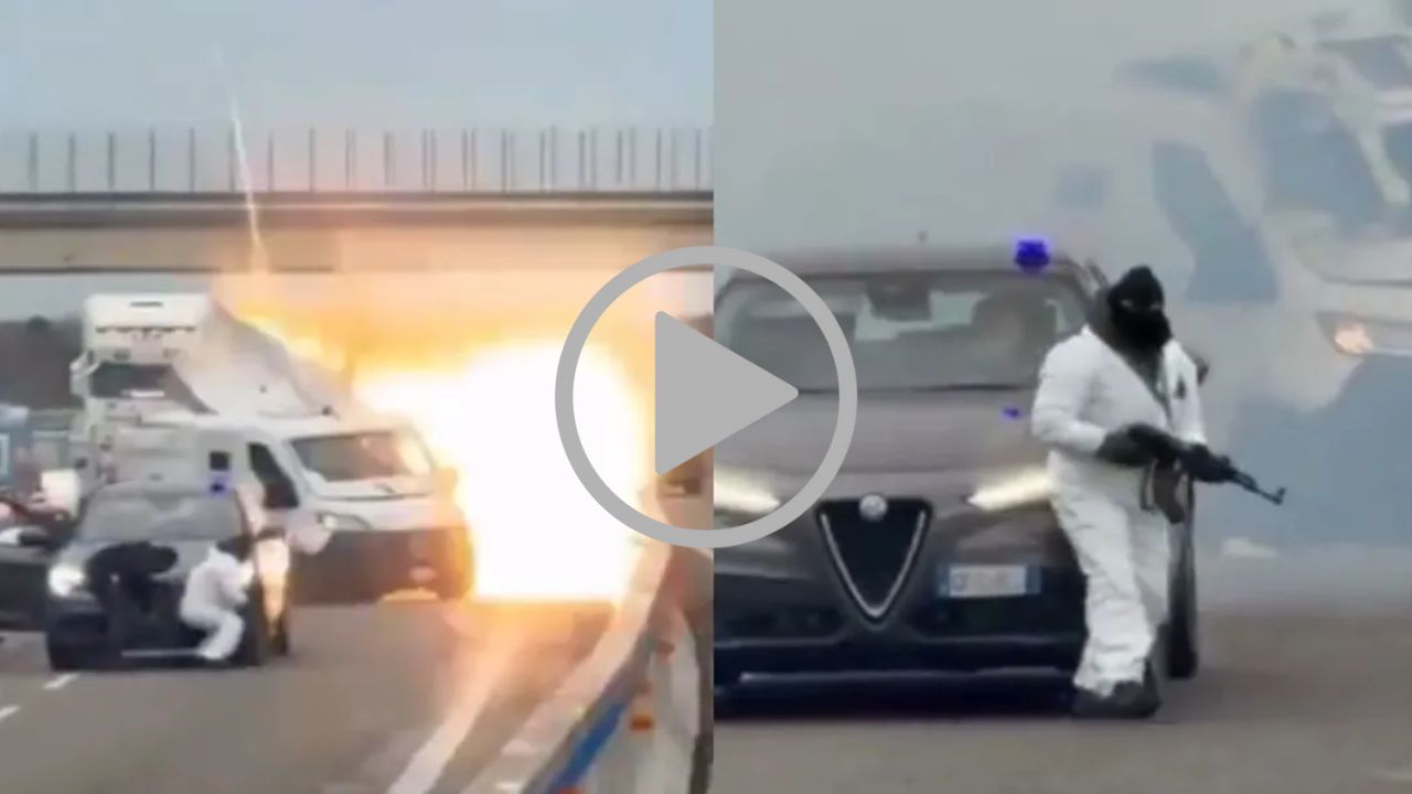 इटली में हाईवे पर लुटेरों का तांडव, कैश वैन लूटने के लिए  फिल्मी स्टाइल में फोड़े बम, लूट का VIDEO आया सामने