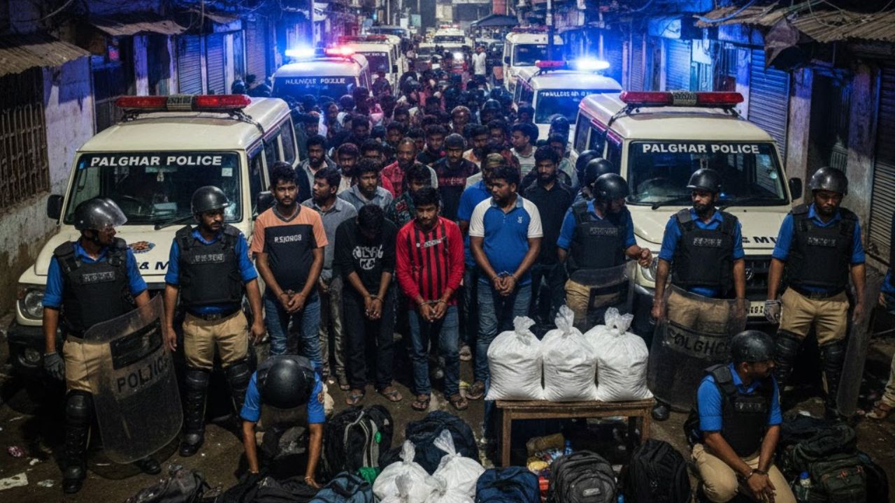 पालघर में पुलिस का बड़ा एक्शन: 109 नाइजीरियाई नागरिक हिरासत में, 2 किलो कोकीन बरामद; इलाके में हड़कंप