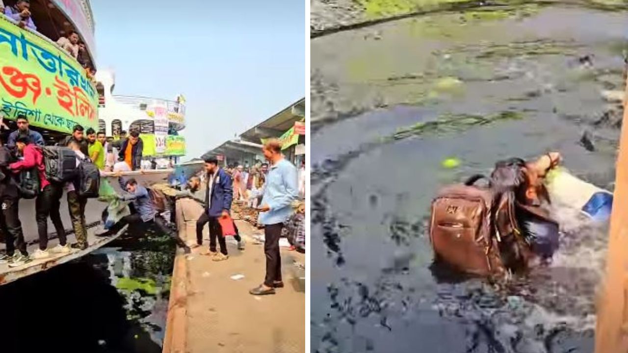 जहाज पर चढ़ते वक्त शख्स नाले में गिरा, बांग्लादेश का वीडियो हुआ वायरल
