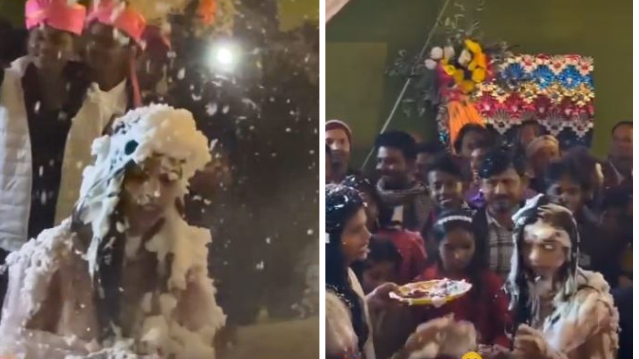 शादी में जयमाला नहीं, फोम वॉर! दुल्हन बन गई झाग की मूर्ति, वायरल वीडियो ने उड़ाए होश