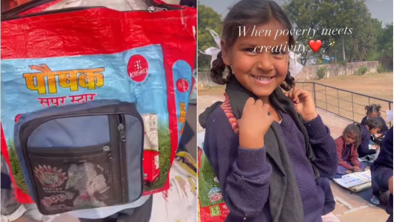 गरीबी में भी नहीं टूटा हौसला: अनाज के झोले से बना स्कूल बैग जीत रहा लोगों का दिल; वीडियो वायरल