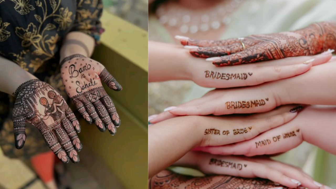 पोर्ट्रेट और कोट्स: अगर आप कुछ बेहद खास करना चाहती हैं, तो मेहंदी में छोटे कोट्स जैसे 'Dulhan ki Bestie' या 'Team Bride' लिखवा सकती हैं। आजकल उंगलियों पर छोटे-छोटे मोटिफ्स और मंत्र लिखवाने का भी काफी क्रेज है।