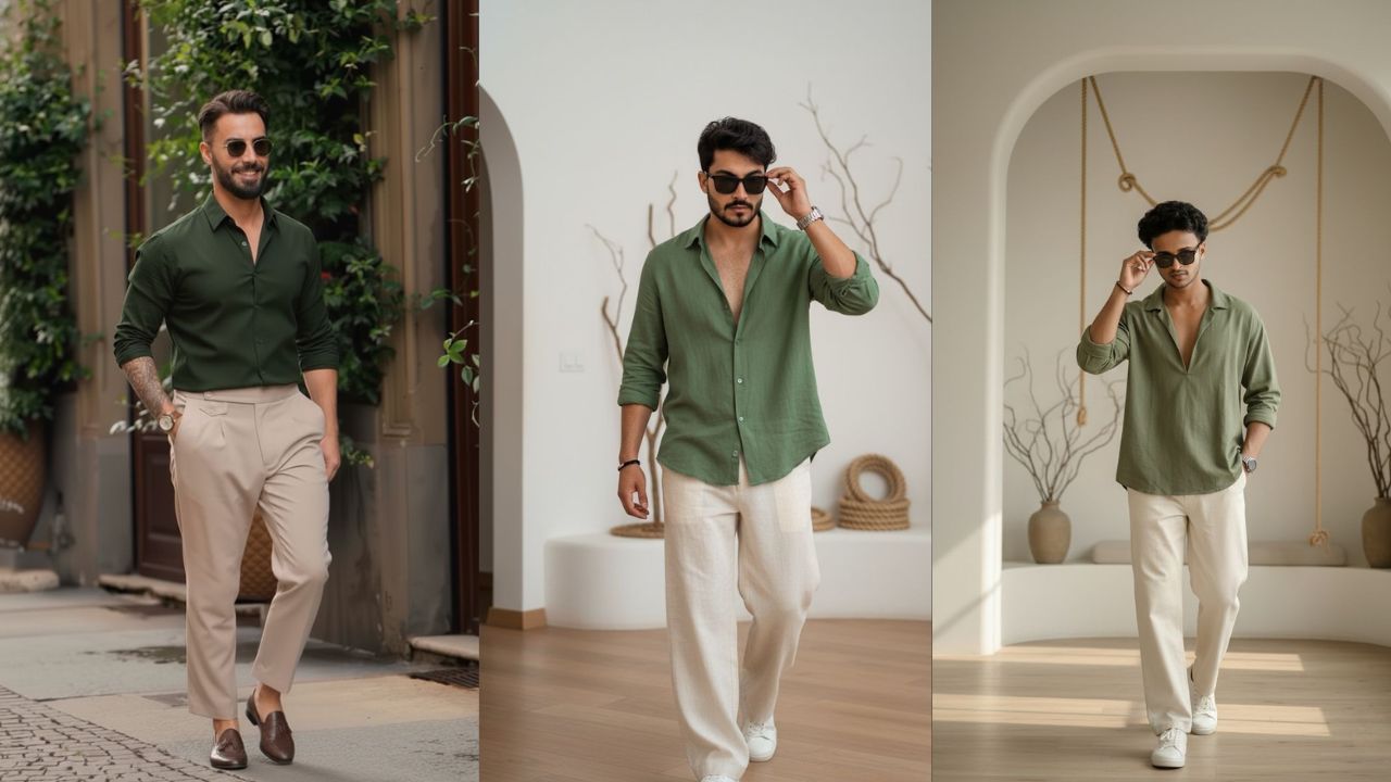 अगर आपकी डेट दिन के समय या किसी कैफे में है तो ऑलिव ग्रीन शर्ट और व्हाइट चिनोज पहनें। यह एक फ्रेश और रिलैक्स्ड लुक है जो आपको दूसरों से अलग दिखाएगा। इसके साथ सफेद स्नीकर्स बहुत अच्छे लगेंगे।