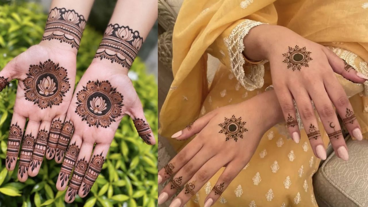 मिनिमलिस्टिक मंडला आर्ट: मंडला डिजाइन हथेली के बीच में एक गोल चक्र के रूप में बनाया जाता है। यह डिजाइन जितना सरल है, दिखने में उतना ही रॉयल और सोबर लगता है। अगर आप चाहती हैं कि आपकी ज्वेलरी भी हाईलाइट हो, तो हथेलियों पर छोटा मंडला आर्ट बनवाएं।