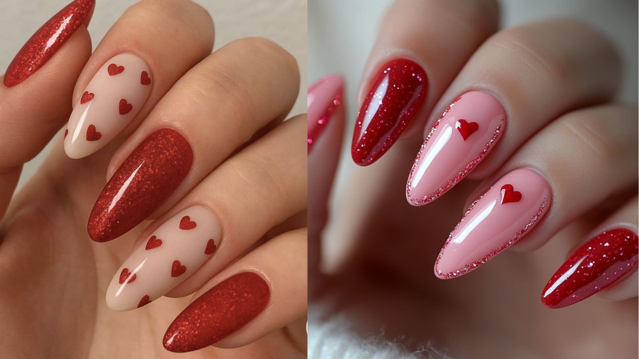 वैलेंटाइन का मतलब ही लाल रंग है। लेकिन इसे और भी खास बनाने के लिए आप रेड मैटेलिक बेस पर गोल्ड फॉयल या गोल्डन ग्लिटर का इस्तेमाल कर सकती हैं। यह डिजाइन हैवी ड्रेस और डिनर डेट के लिए बेहद रॉयल लगता है।