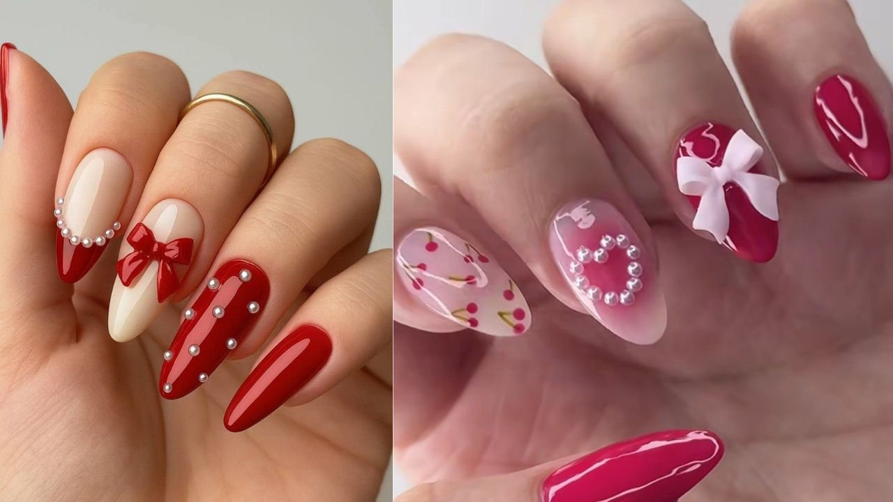 अगर आपको सादगी पसंद है तो न्यूड या पेस्टल पिंक नेल पेंट पर किसी एक उंगली पर छोटा सा लाल दिल (Heart) बनवाएं। यह डिजाइन ऑफिस जाने वाली महिलाओं और कॉलेज गर्ल्स के बीच काफी पॉपुलर हो रहा है।