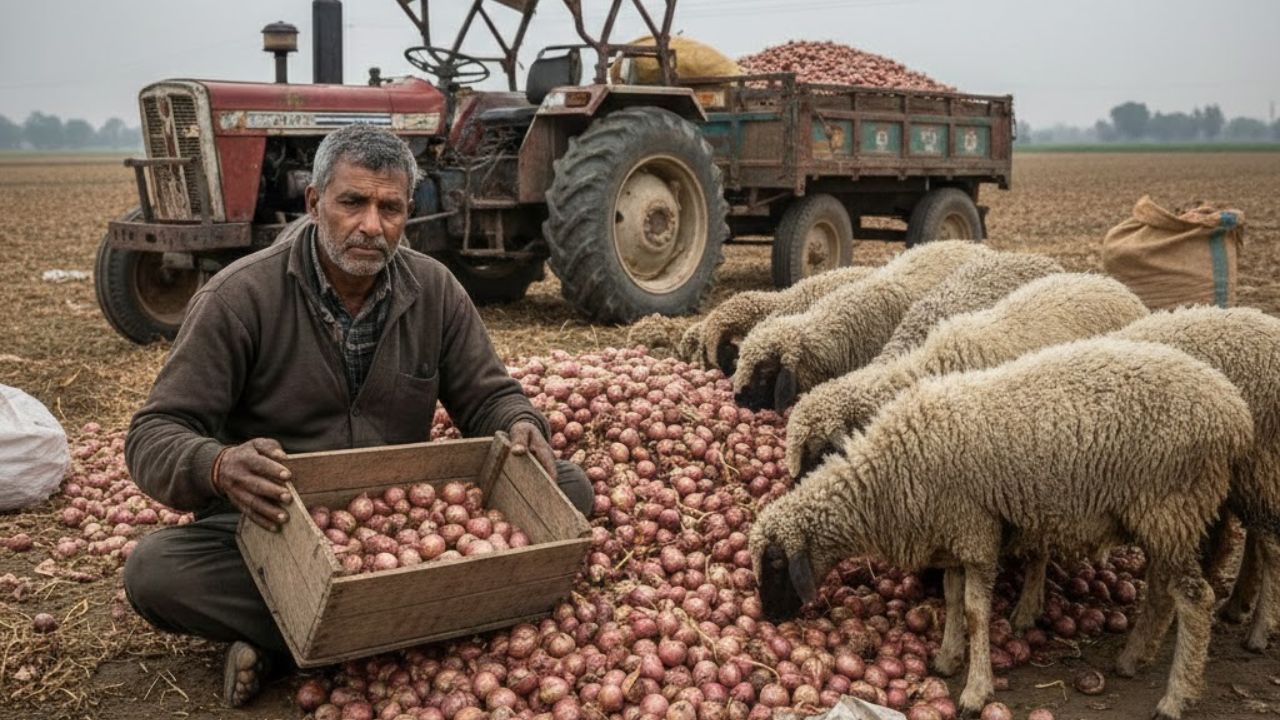 येवला में प्याज संकट: किसान फसल भेड़ों को खिला रहे, 400 रु. भाव, 80 हजार लागत: किसानों की टूटती कमर
