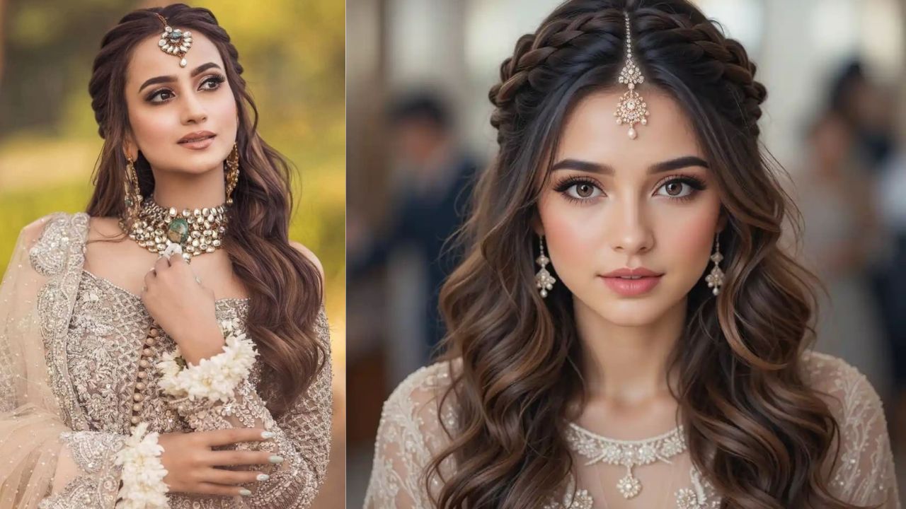 फ्रंट ब्रेड विथ मांगटीका अगर आपका माथा चौड़ा है तो सामने से बालों को गूंथकर मांगटीका सेट करें। यह न केवल आपके चेहरे को एक नया फ्रेम देगा बल्कि बालों को भी काफी वॉल्यूम देगा। यह स्टाइल आजकल यंग गर्ल्स के बीच काफी पॉपुलर है।