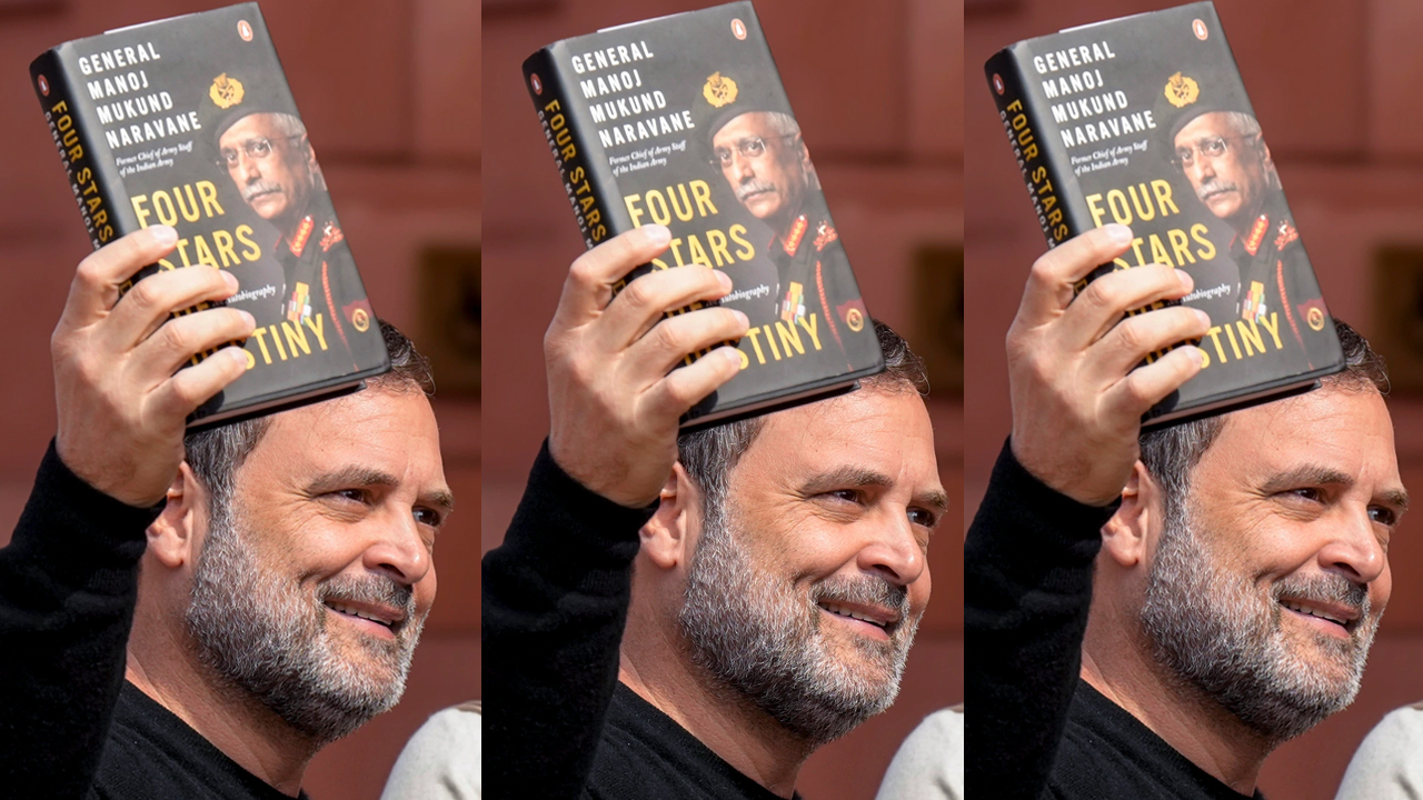 rahul gandhi with mm naravane book